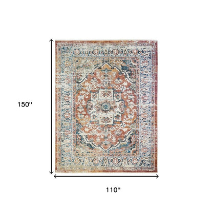 9' X 13' Rust Oriental Distressed Area Rug With Fringe