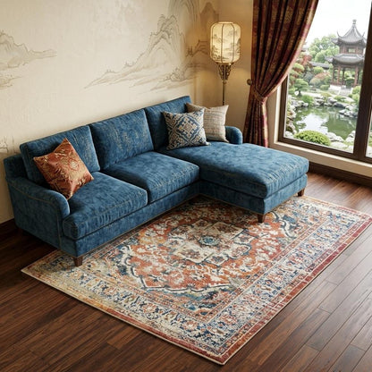 9' X 13' Rust Oriental Distressed Area Rug With Fringe