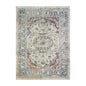 5' X 8' Ivory Blue and Gray Oriental Distressed Area Rug With Fringe