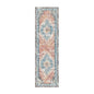 8' Teal Taupe and Rust Geometric Distressed Runner Rug With Fringe