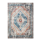 5' X 8' Teal Taupe and Rust Geometric Distressed Area Rug With Fringe