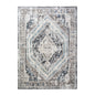 5' X 8' Gray Beige and Blue Geometric Distressed Area Rug With Fringe