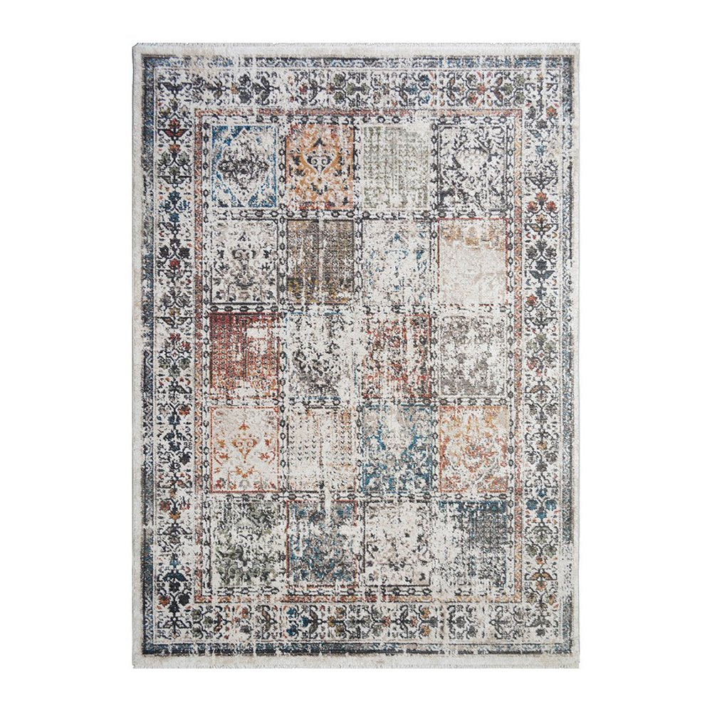 5' X 8' Ivory Oriental Distressed Area Rug With Fringe