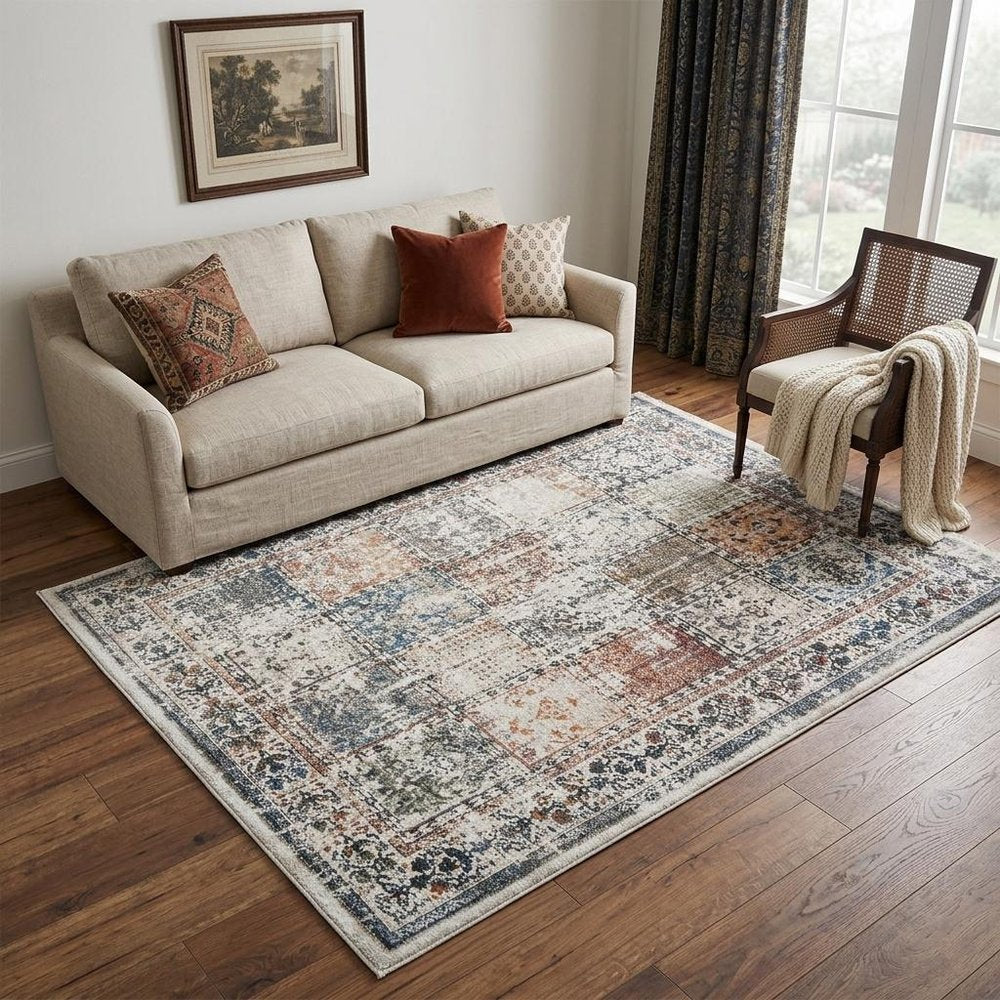 5' X 8' Ivory Oriental Distressed Area Rug With Fringe