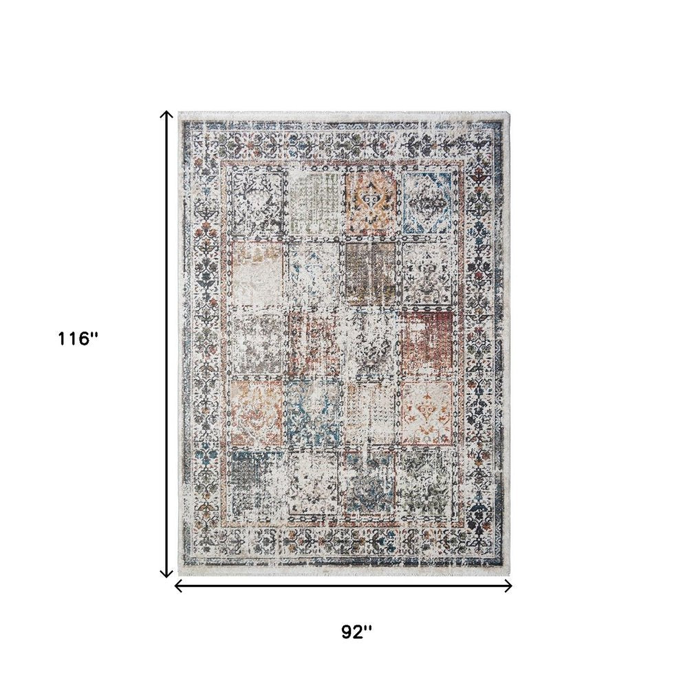 8' X 10' Ivory Oriental Distressed Area Rug With Fringe
