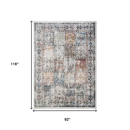 8' X 10' Ivory Oriental Distressed Area Rug With Fringe