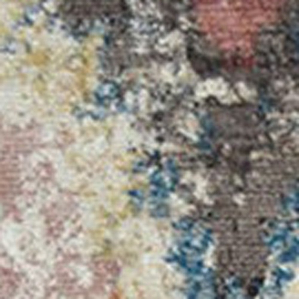 8' X 10' Blue Geometric Distressed Area Rug With Fringe