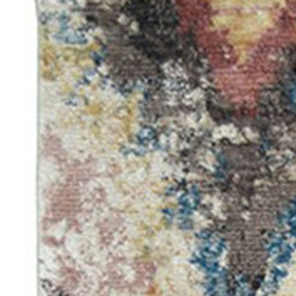 8' X 10' Blue Geometric Distressed Area Rug With Fringe