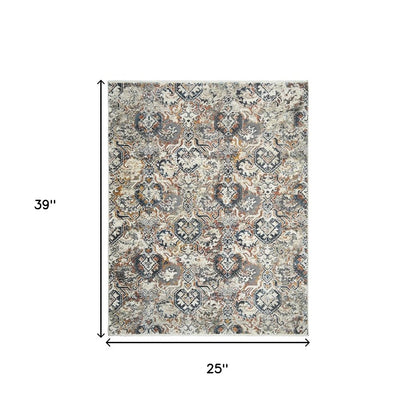 2' X 3' Rust Oriental Distressed Area Rug With Fringe