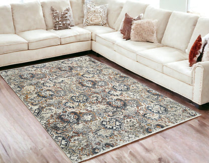 5' X 8' Rust Oriental Distressed Area Rug With Fringe