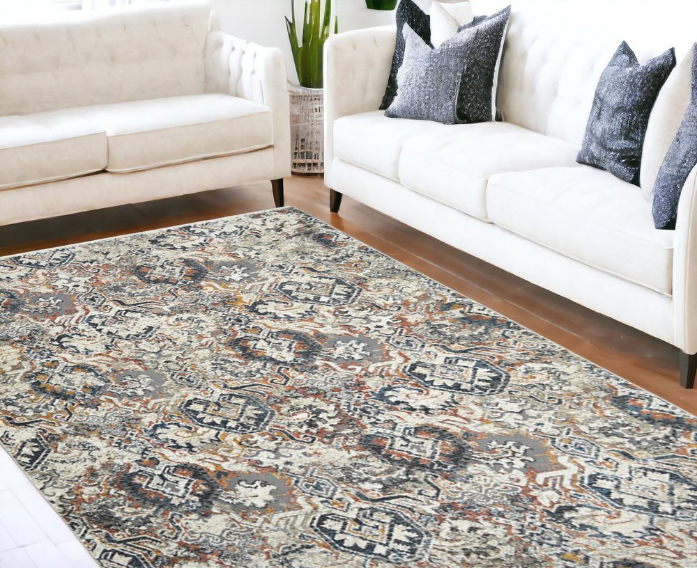 8' X 10' Rust Oriental Distressed Area Rug With Fringe