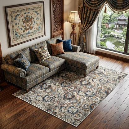 9' X 13' Rust Oriental Distressed Area Rug With Fringe