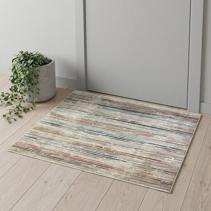 2' X 3' Beige Geometric Distressed Area Rug With Fringe