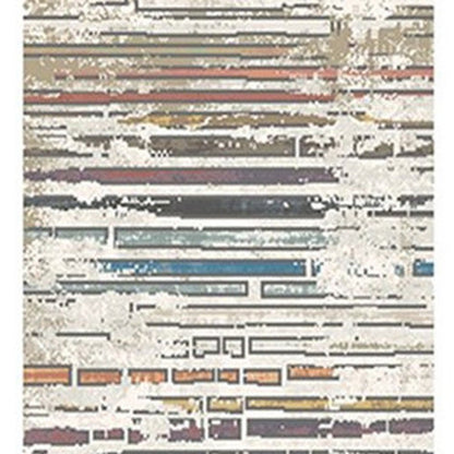 8' Beige Geometric Distressed Runner Rug With Fringe