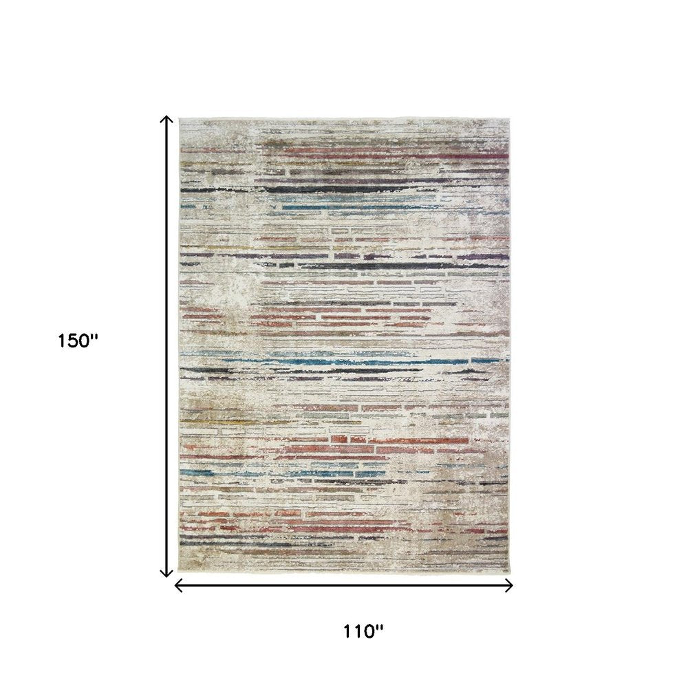 9' X 13' Beige Geometric Distressed Area Rug With Fringe