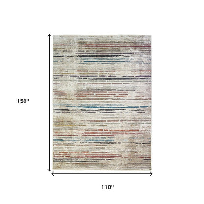 9' X 13' Beige Geometric Distressed Area Rug With Fringe