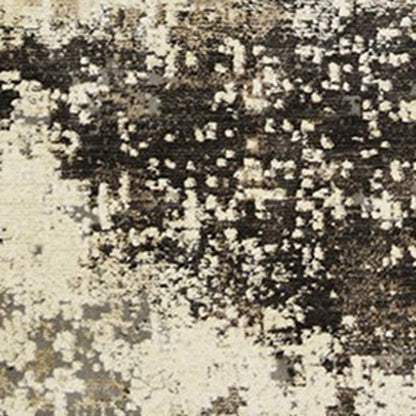 5' X 8' Black Abstract Distressed Area Rug With Fringe