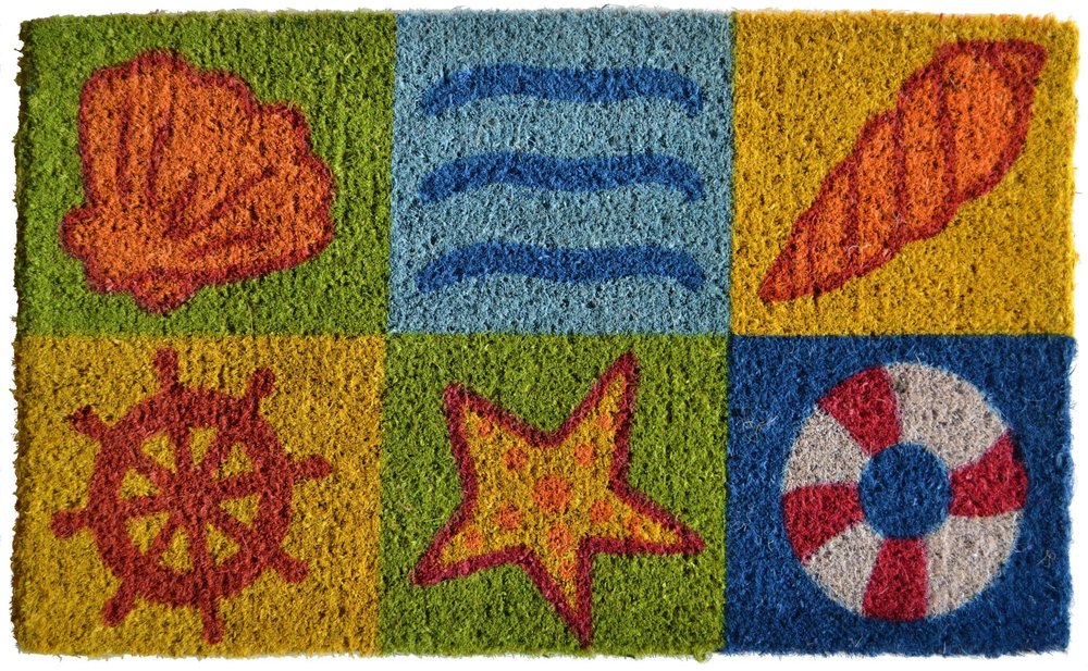 18" X 30" Orange And Yellow Seashells Outdoor Coir Door Mat