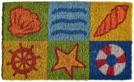 18" X 30" Orange And Yellow Seashells Outdoor Coir Door Mat