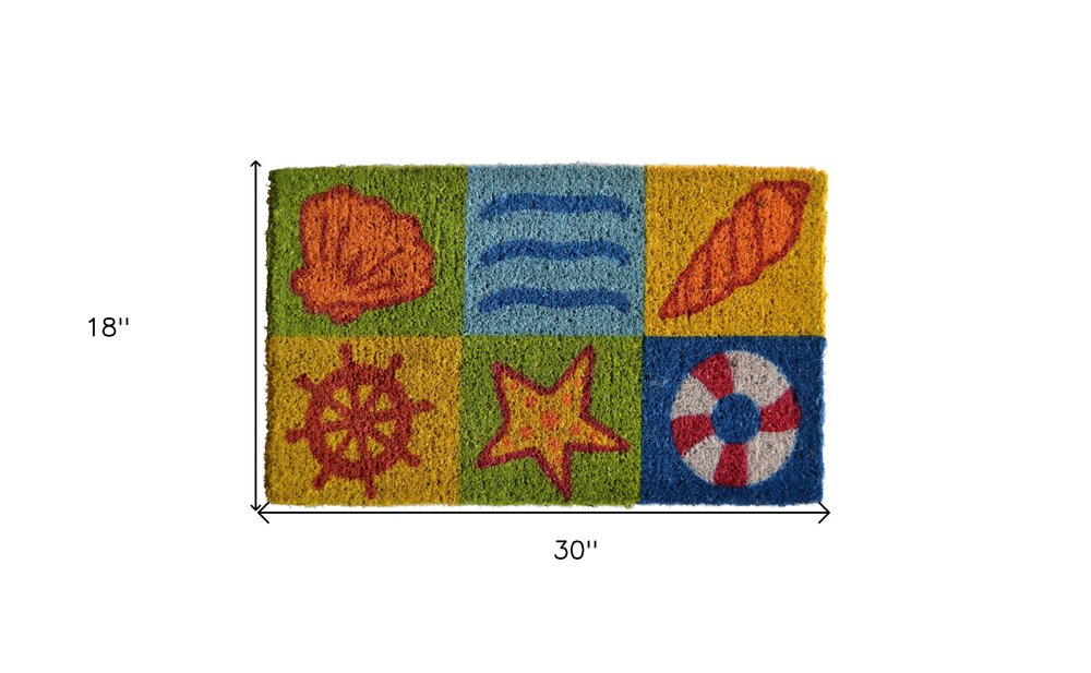 18" X 30" Orange And Yellow Seashells Outdoor Coir Door Mat