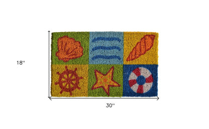 18" X 30" Orange Yellow Coir Seashells Outdoor Summer Door Mat
