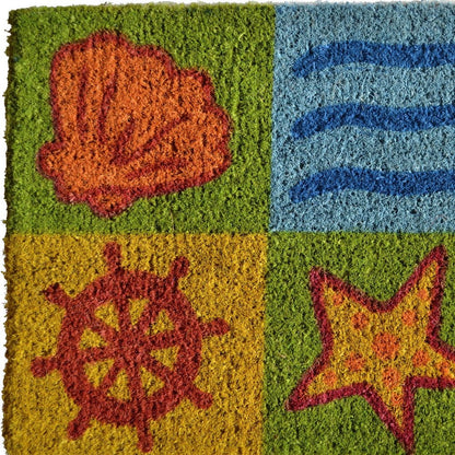 18" X 30" Orange Yellow Coir Seashells Outdoor Summer Door Mat