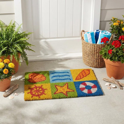 18" X 30" Orange And Yellow Seashells Outdoor Coir Door Mat