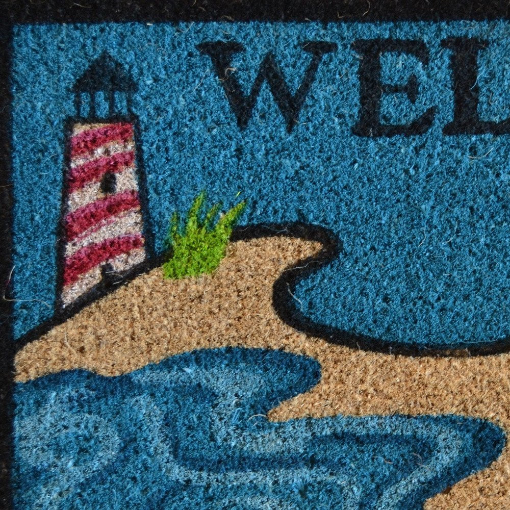 18" X 30" Blue And Black Anchor Welcome Outdoor Coir Door Mat