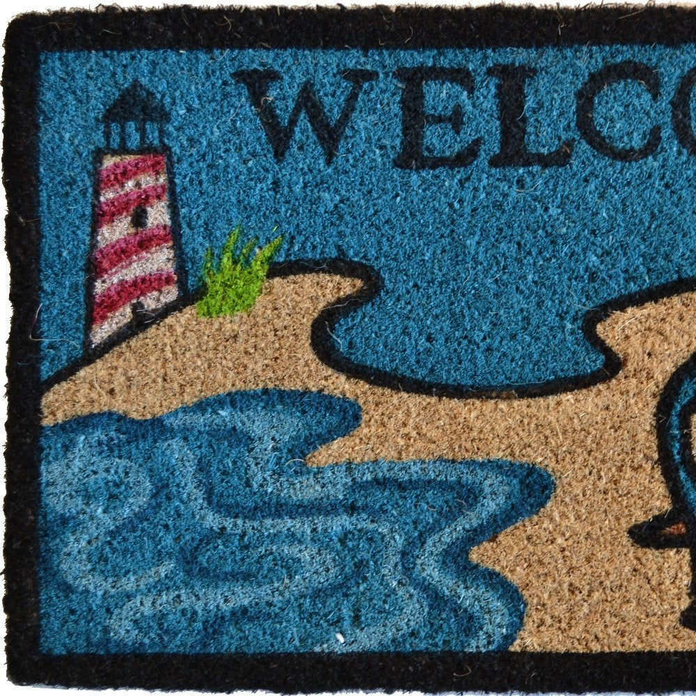 18" X 30" Blue and Black Coir Anchor Welcome Outdoor Summer Door Mat