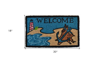 18" X 30" Blue And Black Anchor Welcome Outdoor Coir Door Mat