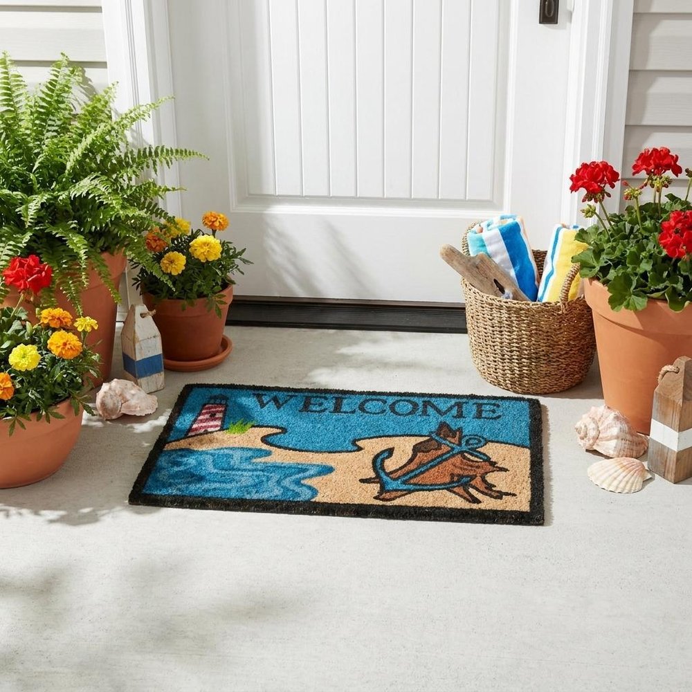 18" X 30" Blue And Black Anchor Welcome Outdoor Coir Door Mat