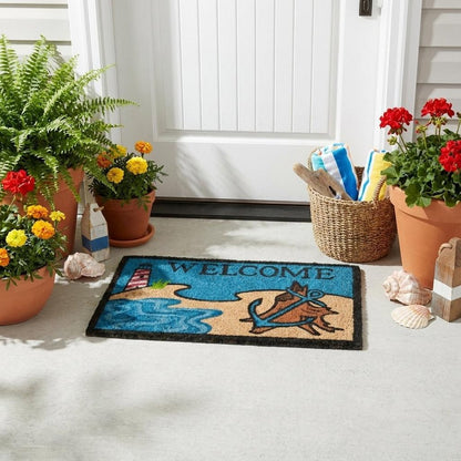 18" X 30" Blue And Black Anchor Welcome Outdoor Coir Door Mat