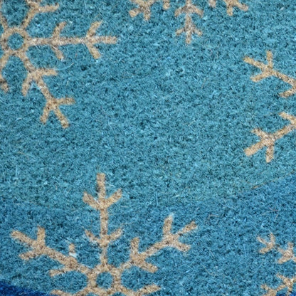 18" X 30" Blue and White Coir Snowflake Outdoor Winter Door Mat