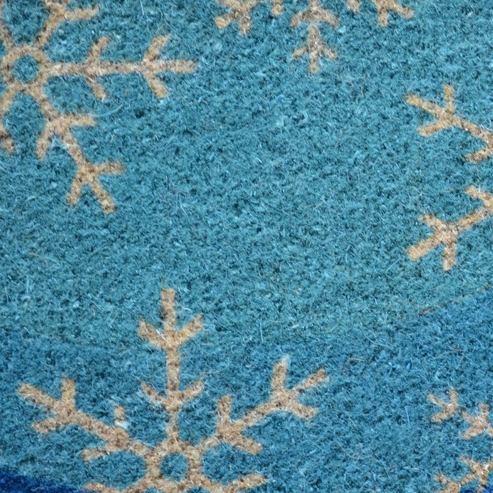18" X 30" Blue and White Coir Snowflake Outdoor Winter Door Mat