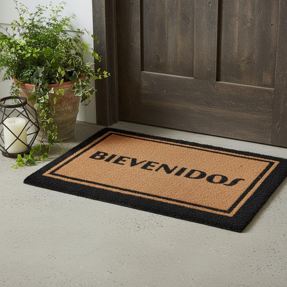 18" X 30" Brown and Black Coir Bienvenidos Outdoor Door Mat