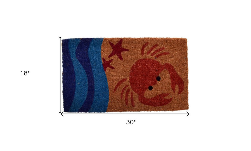 18" X 30" Blue and Red Coir Crab Outdoor Door Mat