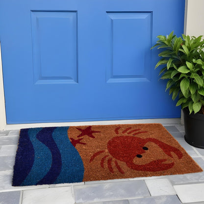 18" X 30" Blue and Red Coir Crab Outdoor Door Mat