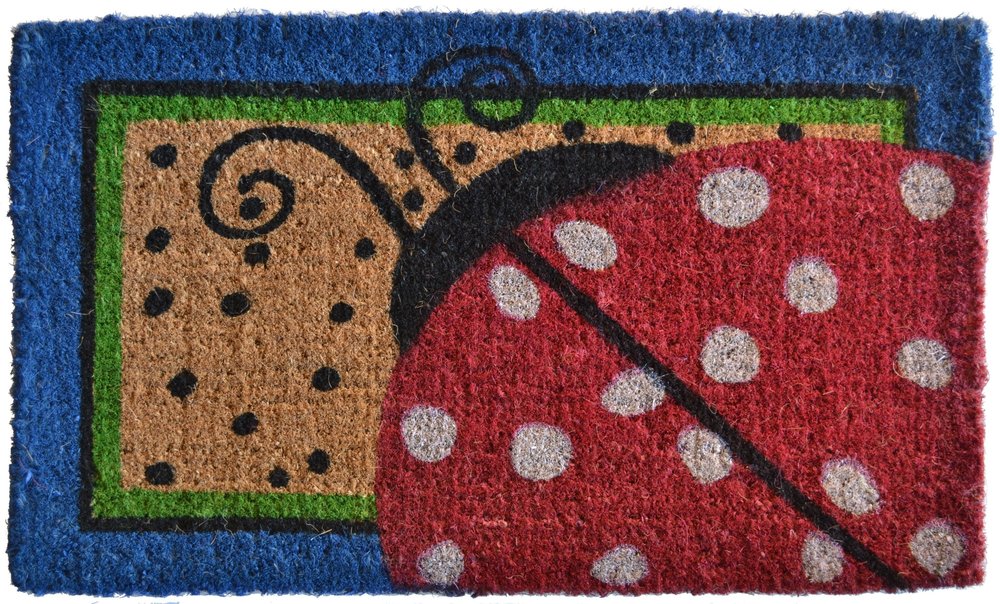 18" X 30" Blue and Brown Coir Ladybug Outdoor Door Mat