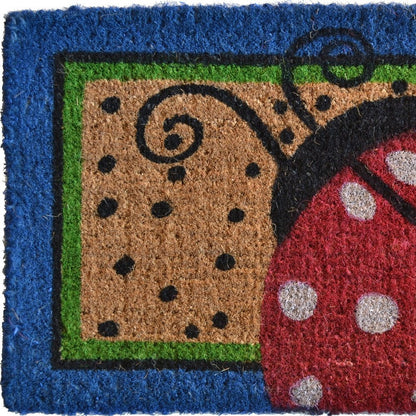 18" X 30" Blue and Brown Coir Ladybug Outdoor Door Mat
