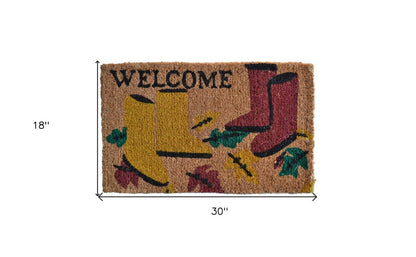 18" X 30" Brown and Red Coir Leaves Welcome Outdoor Spring Door Mat