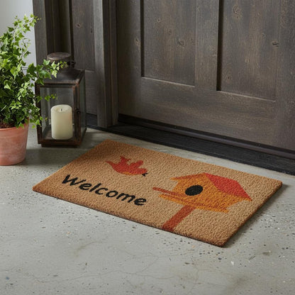 18" X 30" Beige and Black Coir Bird Welcome Outdoor Door Mat