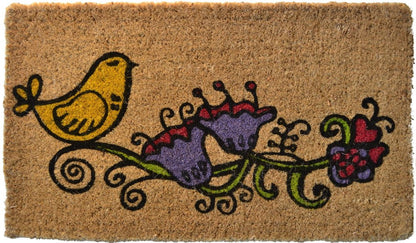 18" X 30" Brown and Black Coir Floral Outdoor Door Mat