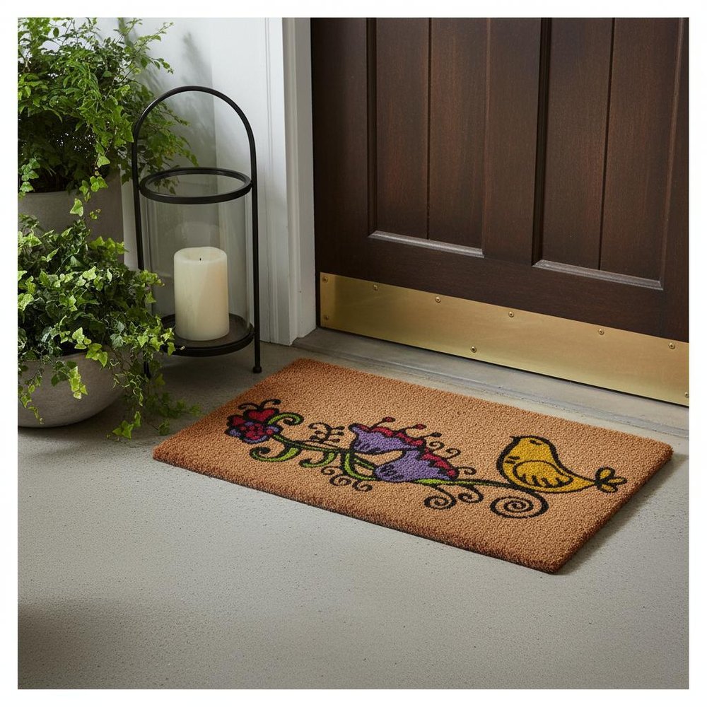 18" X 30" Brown and Black Coir Floral Outdoor Door Mat