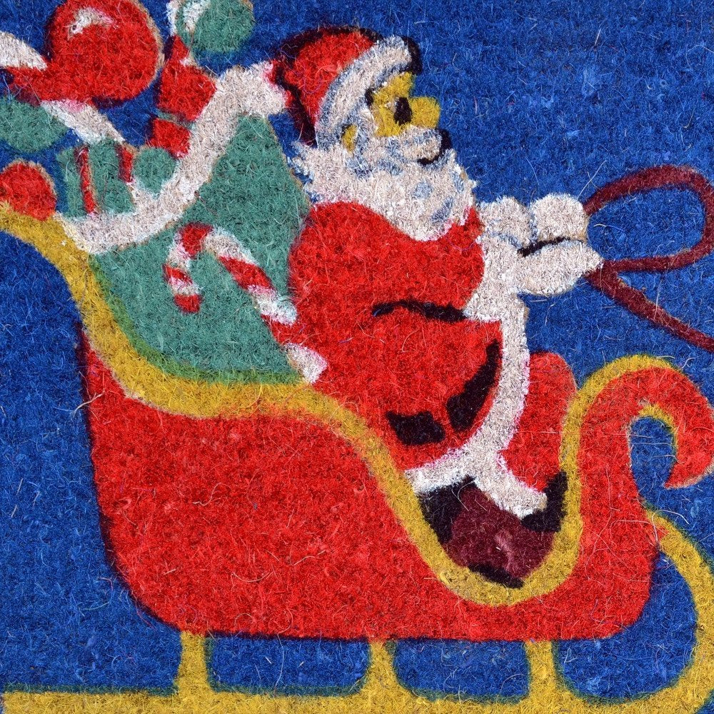 18" X 30" Blue and Yellow Coir Santa Claus Outdoor Holiday Door Mat