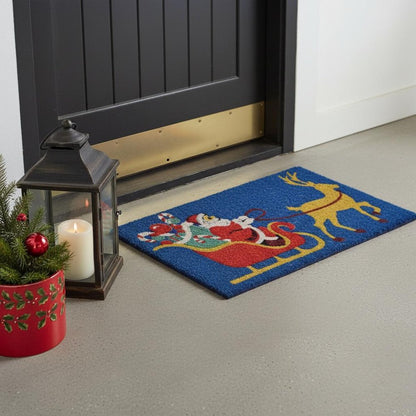 18" X 30" Blue and Yellow Coir Santa Claus Outdoor Holiday Door Mat