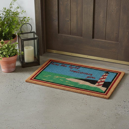18" X 30" Brown Coir Lighthouse Here The Light Welcomes You Outdoor Door Mat