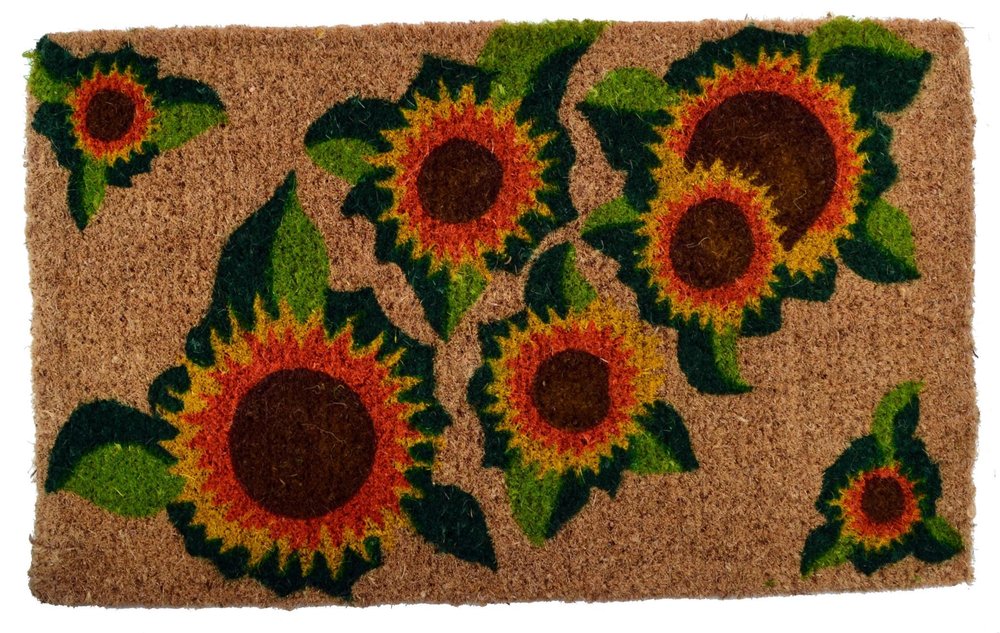 18" X 30" Brown Orange And Yellow Floral Outdoor Coir Door Mat