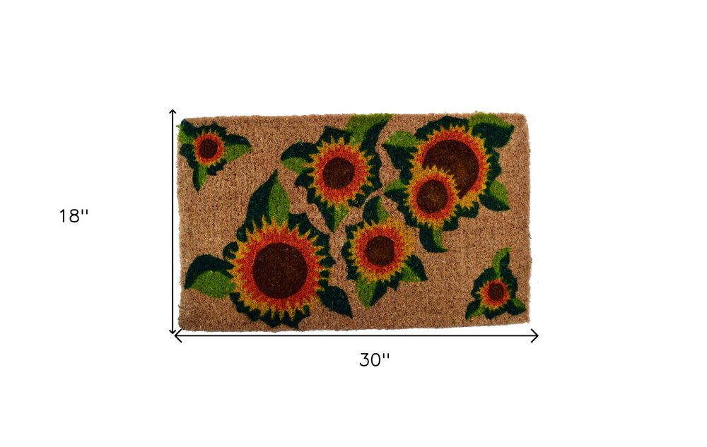 18" X 30" Brown Orange And Yellow Floral Outdoor Coir Door Mat