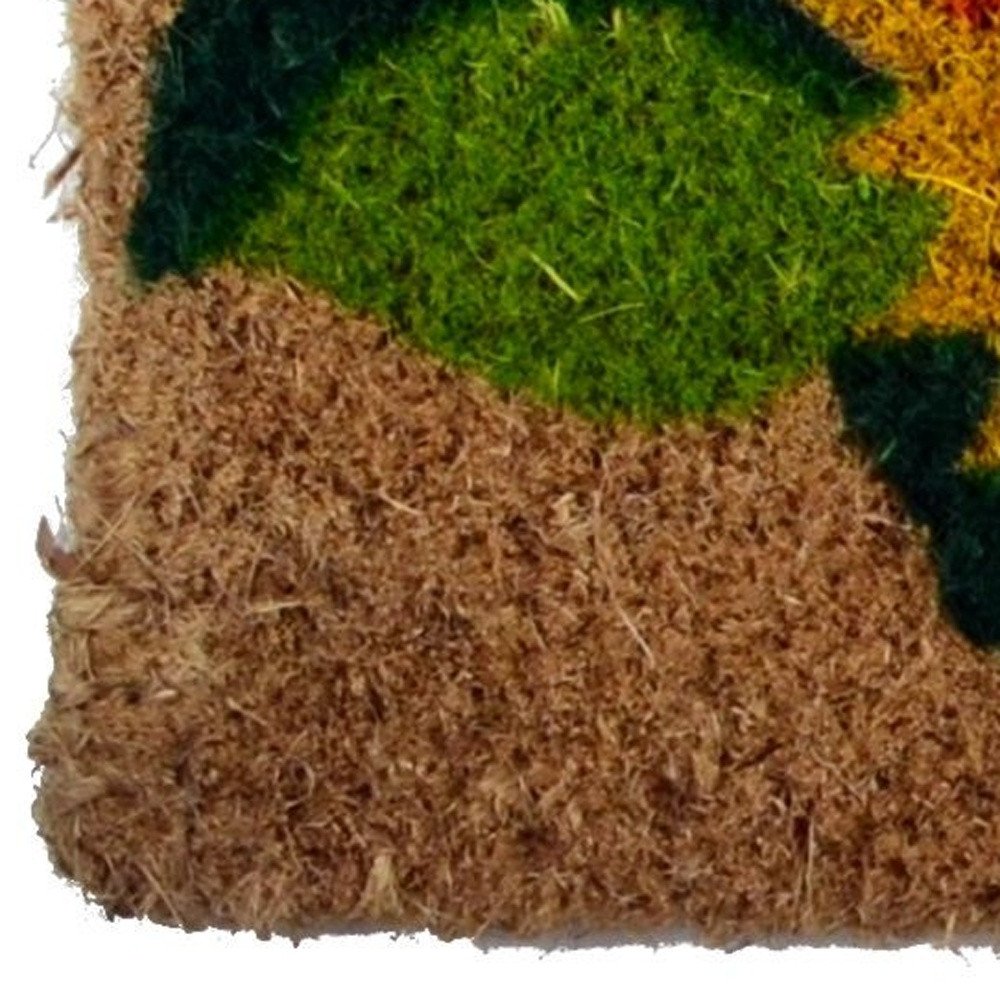 18" X 30" Brown Orange And Yellow Floral Outdoor Coir Door Mat