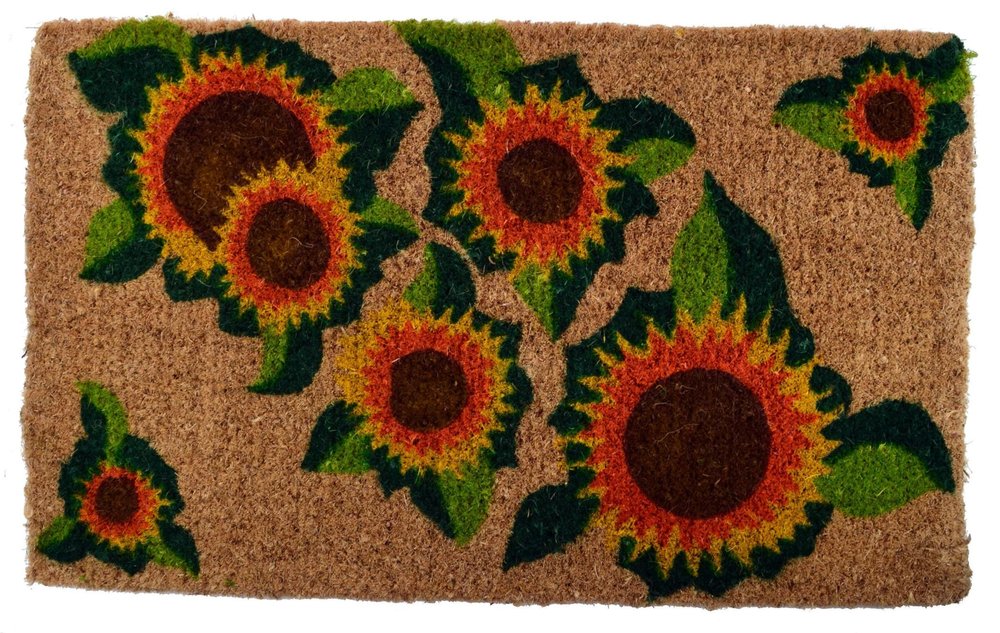 18" X 30" Brown Orange And Yellow Floral Outdoor Coir Door Mat